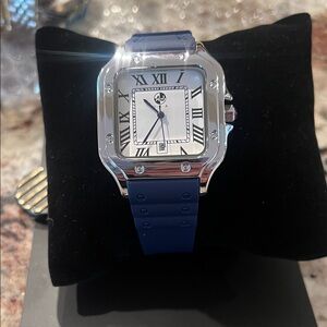 Silver and Blue Square Watch